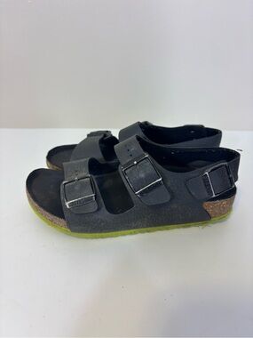 Birkenstock Kids Black Triple Buckle Sandals with Neon Green Sole Kids 13-13.5